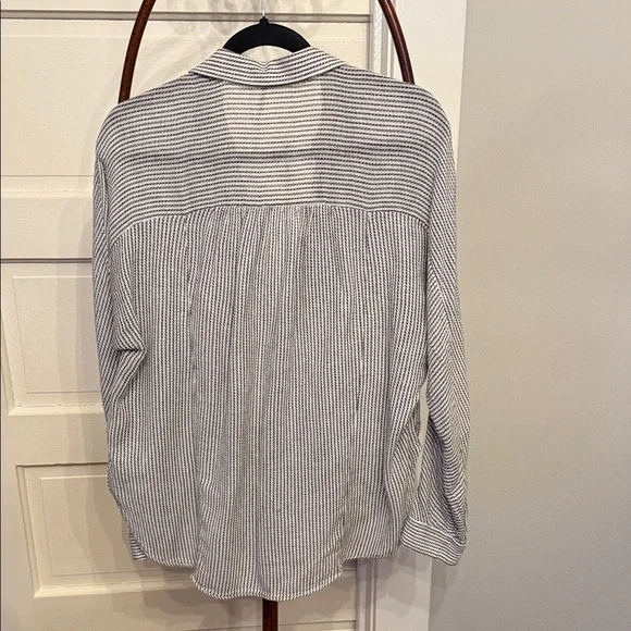 Free People Textured Stripe Cotton Top Relaxed Boho Blouse - Picture 3 of 6